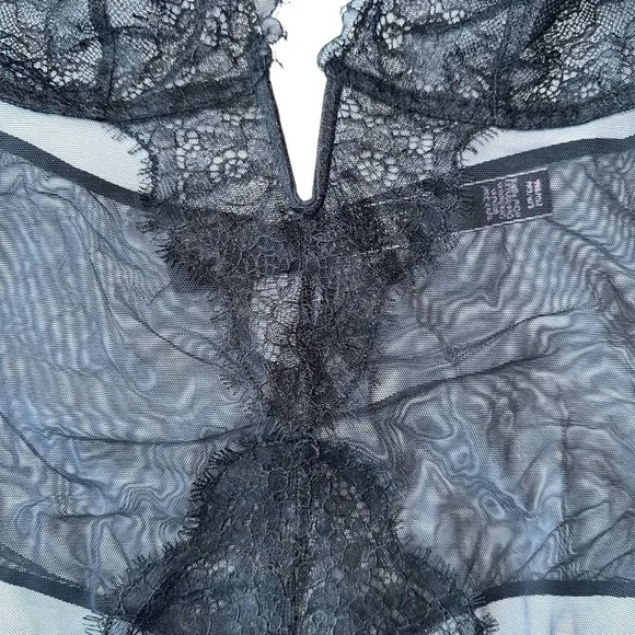 VICTORIA'S SECRET SEXY BLACK LACE MESH SLIP-ON BODYSUIT  ONE-PIECE LINGERIE S - Picture 7 of 16